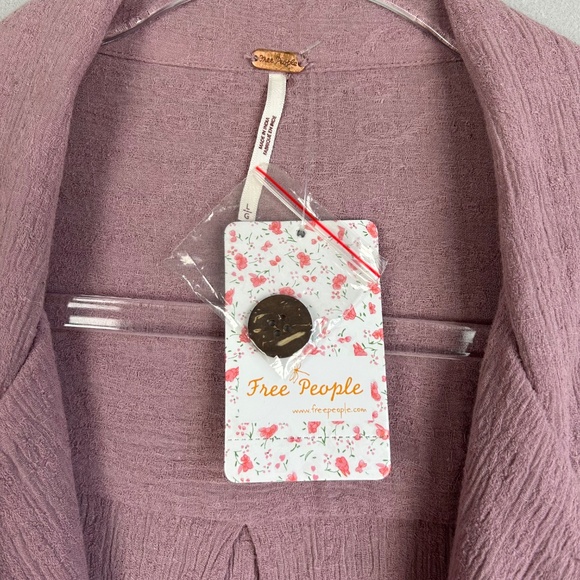 Free People size L mini wrap dress purple short sleeve cotton linen blend NEW - Picture 11 of 14